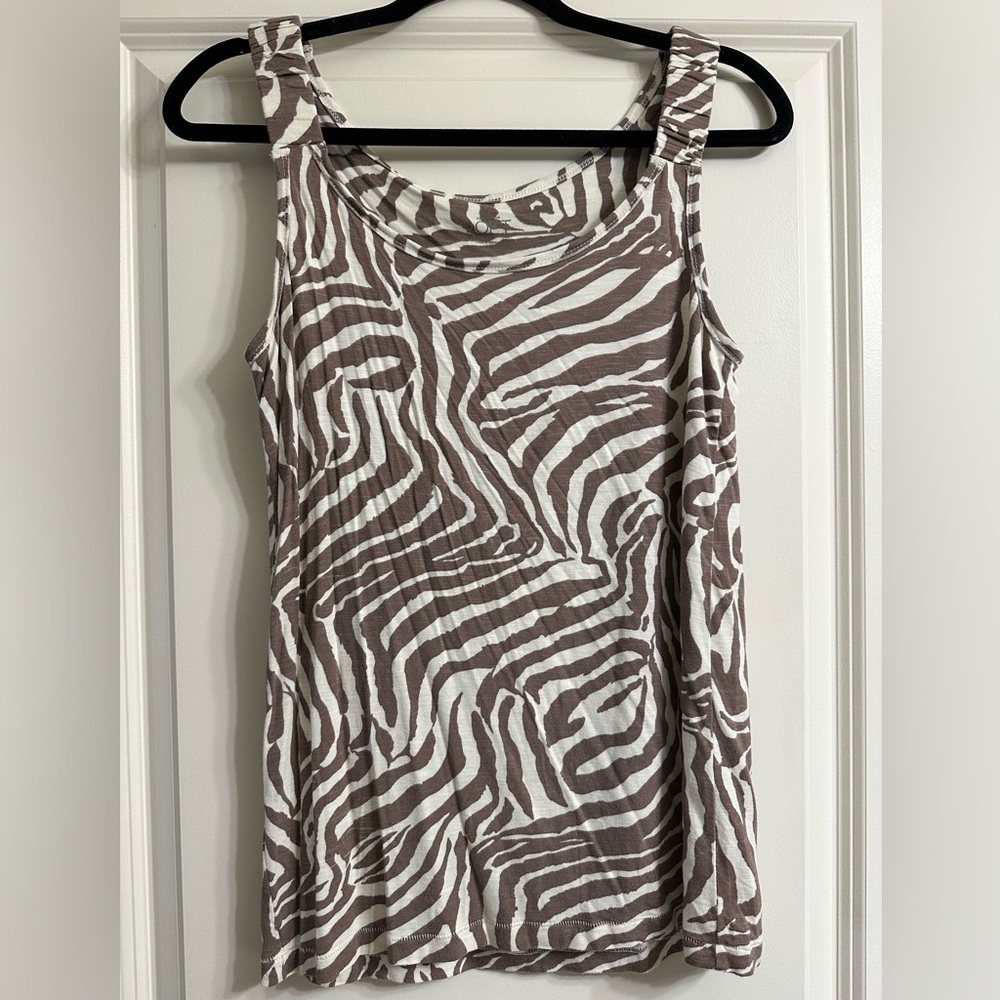 LOFT Brown and White Zebra Print Tank Top